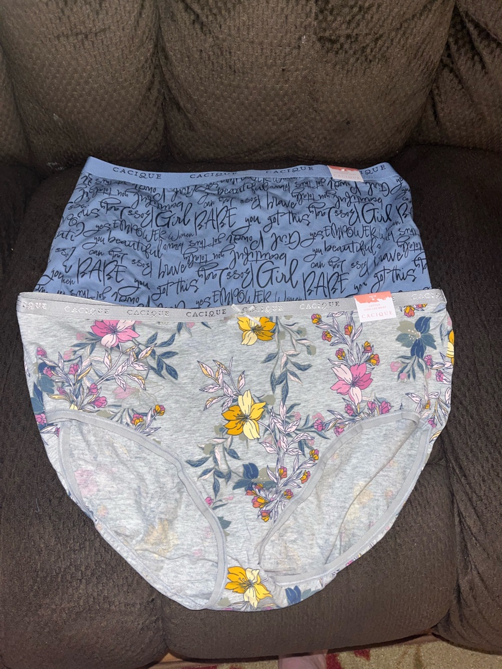 Cacique Womens Floral & Script Cotton High waisted Briefs - Lot of 2